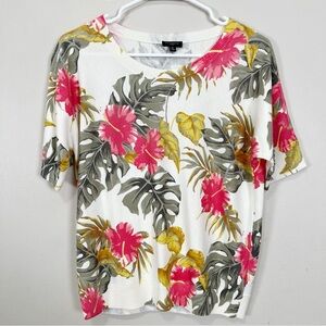 Talbots‎ Women's Cream Refined Floral Dolman Short Sleeve Sweater Sz MP